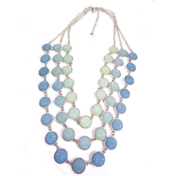 Charming Charlie 3 Strand Seaspray Glitter Necklace SIgned - Picture 8 of 10